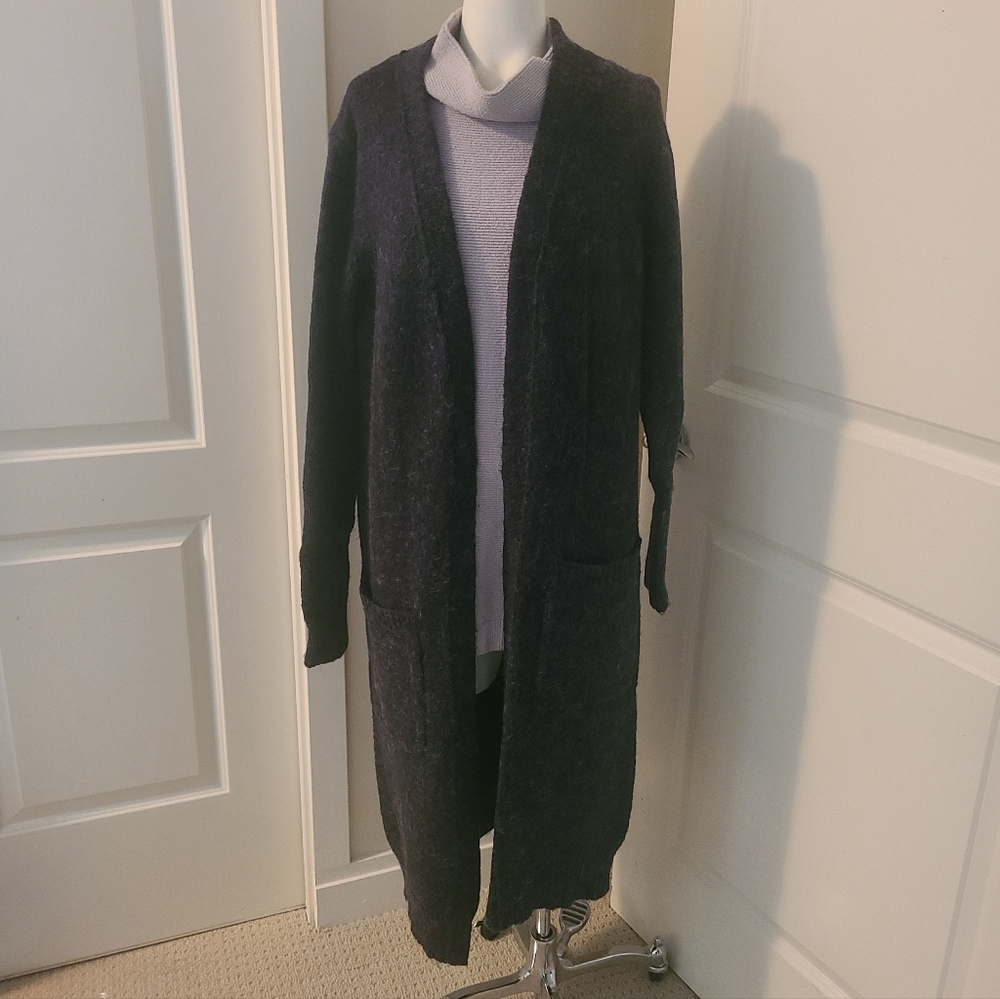 Roots Long Cardigan Black Cotton & Alapaca Blend Size M Women